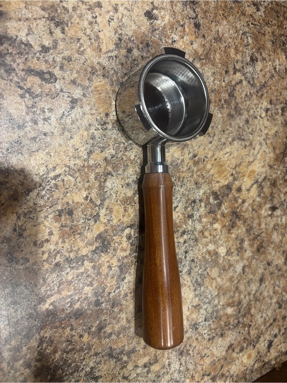 Brown Wood-Handle Portafilter for Espresso Machines